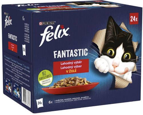 Felix | Fantastic - Házias válogatás macska eledel aszpikban - marha, csirke, bárány, pulyka - 24x85g
