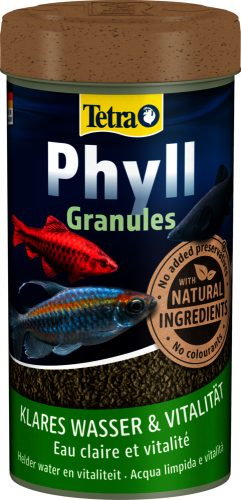 Tetra Phyll Granules | Prémium növényi szemcsés eleség növényevő díszhalak számára – 250 ml