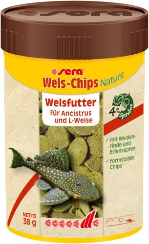 Sera | Nature | Wels-Chips | Süllyedő táplálék | Algaevő díszhalak számára - 100 ml/38 g