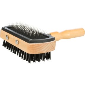   Trixie Double-Sided Wood Brush | Kétoldalas kefe fa nyéllel kutyák részére – 10 × 18 cm