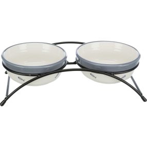   Trixie | Bowl Set kerámia tál szett fém állványban macskáknak –  mintás (2 × 0,3 l / Ø12 cm)
