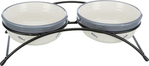 Trixie | Bowl Set kerámia tál szett fém állványban macskáknak –  mintás (2 × 0,3 l / Ø12 cm)