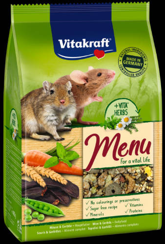 Vitakraft Menu (egér, futóegér) | Teljes értékű eledel kisrágcsálóknak – 400 g
