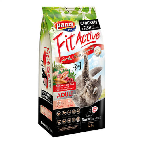 Panzi | Fit Active | Sensitive 3in1 | Felnőtt macskáknak | Száraztáp | Hal, baromfi - 1,5 kg