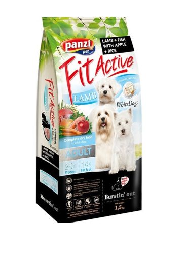 Panzi | FitActive WhiteDogs Hypoallergenic | Világos színű felnőtt kutyáknak | Száraztáp | Bárány  - 1,5 kg