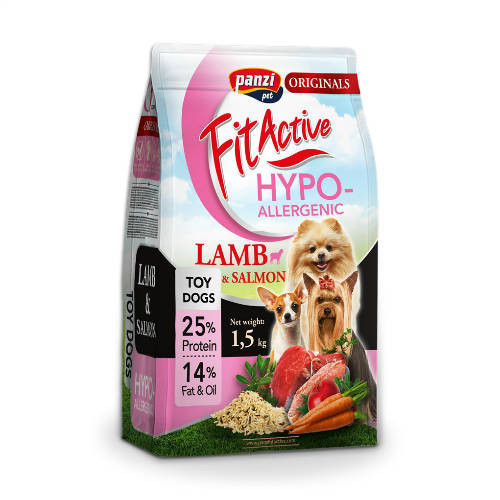 Panzi | FitActive ToyDogs Hypoallergenic | Kistestű felnőtt kutyáknak | Száraztáp | Bárány  - 1,5 kg