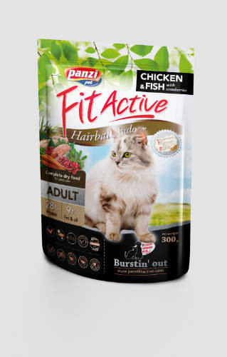 Panzi | Fit Active | Hairball | Felnőtt macskáknak | Száraztáp | Hal, baromfi - 300 g