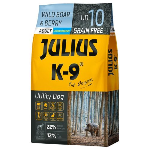 Julius K-9 | Utility Dog Hypoallergenic | Száraztáp | Felnőtt kutyáknak | Vaddisznó, bogyó - 10 kg