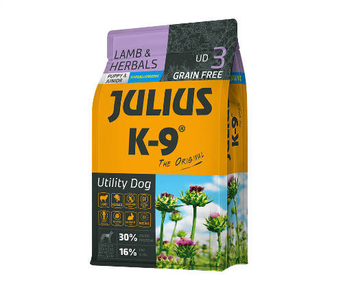 Julius K-9 | Utility Dog Hypoallergenic | Száraztáp | Kölyök kutyáknak | Bárány, gyógynövény - 3 kg