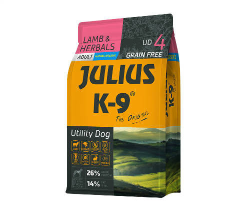 Julius K-9 | Utility Dog Hypoallergenic | Száraztáp | Felnőtt kutyáknak | Bárány, gyógynövény - 3 kg