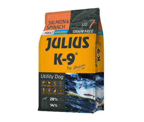 Julius K-9 | Utility Dog Hypoallergenic | Száraztáp | Felnőtt kutyáknak | Lazac, spenót - 3 kg