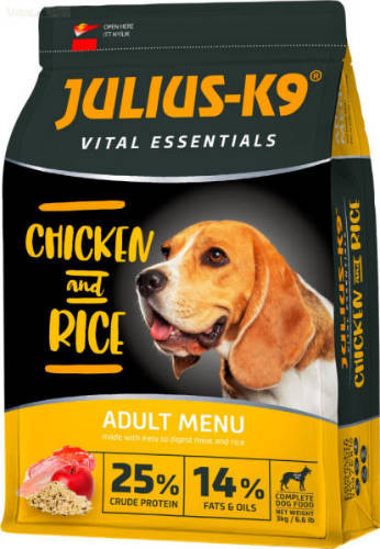 Julius K-9 | Vital Essentials | Száraztáp | Felnőtt kutyáknak | Csirke, rizs - 12 kg