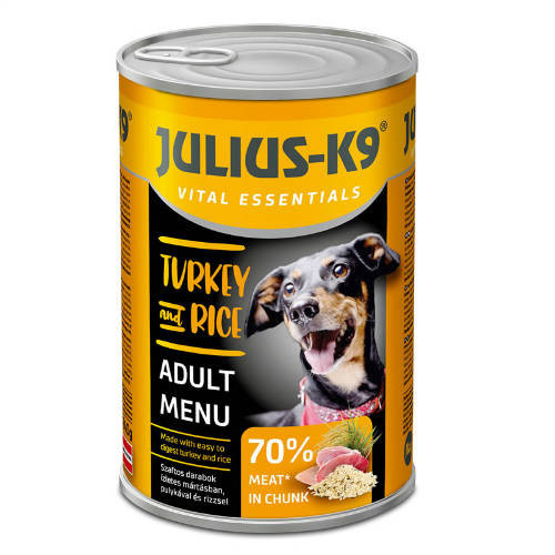 Julius K-9 | Felnőtt kutyáknak | Konzerv | Pulyka, rizs - 1240 g