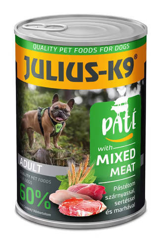 Julius K-9 | Felnőtt kutyáknak | Konzerv | Szárnyas, sertés és marha pástétom - 400 g