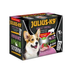   Julius  K9 | Adult Menu Veal & Rabbit - nedves eledel (borjú,nyúl) válogatás szószban kutyák részére - 12x100g