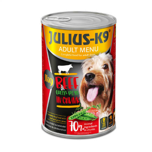 Julius K-9 | Felnőtt kutyáknak | Konzerv | Marha és borsó - 1240 g