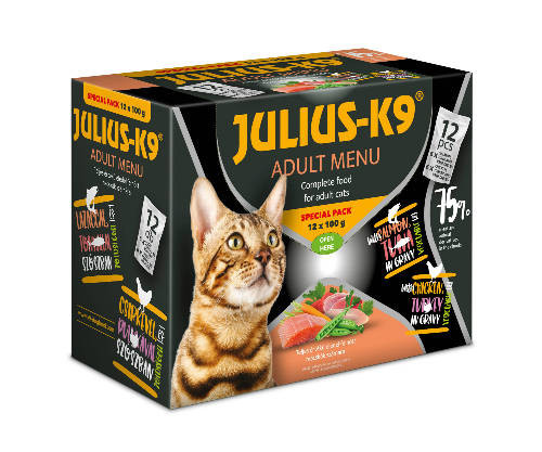 Julius-K9 Adult Menu Special Pack | Szárnyas–halas nedvestáp felnőtt macskáknak – 12×100 g