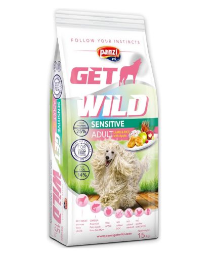 Panzi | Get Wild | Sensitive | Felnőtt kutyáknak | Száraztáp | Csirke és búzamentes | Bárány, rizs és alma - 15 kg