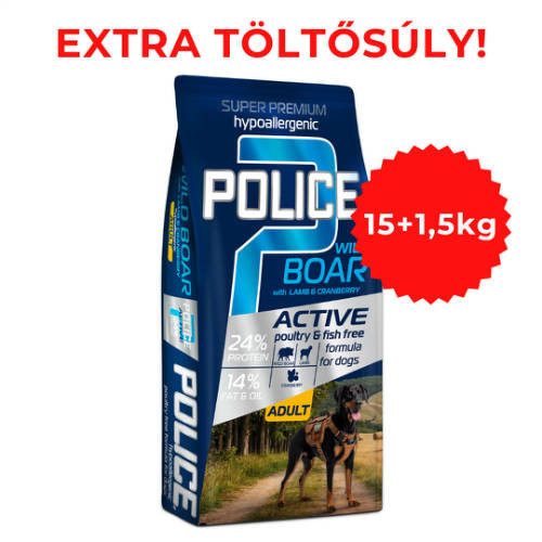 Police Adult Hypoallergenic | Wild Boar & Lamb with Cranberry – Vaddisznó, bárány és vörösáfonya | Szuperprémium kutyatáp – 15 + 1,5 kg