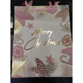   Ajándéktasak | Merry Christmas rózsaszín-fehér - 26x32cm