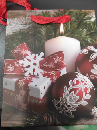 Ajándéktasak | Gyertya mintás piros-fehér - 11x14cm