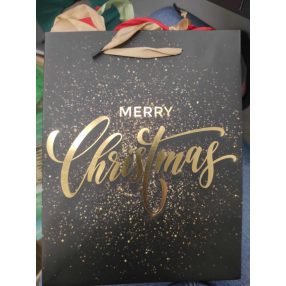 Ajándéktasak | Merry Christmas fekete-arany - 31x42cm