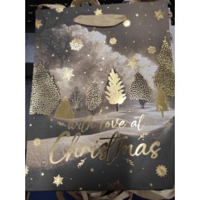 Ajándéktasak | Fenyő mintás, metál-arany 18x23cm