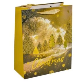 Ajándéktasak | Fenyő mintás, metál-arany 26x32cm