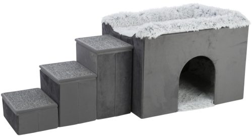 Trixie Harvey cuddly cave with steps | Bújó,lépcsőkkel (szürke/fehér-fekete) - 135x47x50 cm