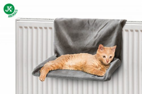 JK | radiátorra akasztható macska fekhely, mosható szürke plüss huzattal 45*30,5*25cm