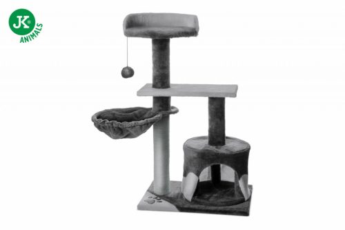 JK | Robin emeletes macskakaparó házzal, pihenővel, játékkal, 50X35X88cm, szürke