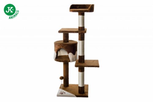 JK |Tina emeletes macskakaparó házzal, pihenővel, játékkal, 40X40X116cm, bézs/barna