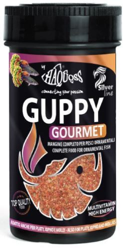 Haquoss | Guppy Gourmet | Teljes értékű mini lemezes Guppi haltáp - 250 ml