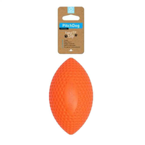 PitchDog Extremely Durable And Safe Football Dog Toy | Játék (rögbi labda,narancssárga) kutyák részére - 9 cm