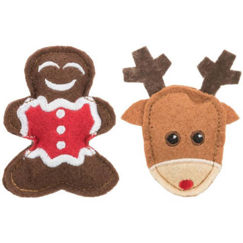 Trixie Xmas | Elk & Gingerbread figura – 8 cm, 2 db, macskajáték karácsonyi kollekció