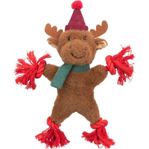 Trixie Xmas | Reindeer plüss játék kötéllel és zörgő fóliával – 32 cm, karácsonyi kollekció