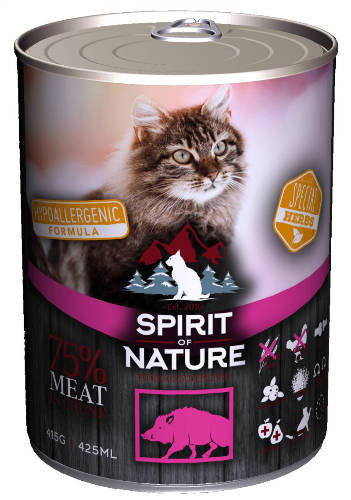 Spirit of Nature | Hypoallergenic | Felnőtt macskáknak | Konzerv | Vaddisznó - 415 g