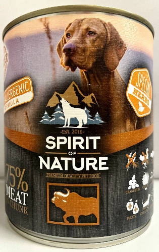 Spirit of Nature Hypoallergenic Dog Buffalo | Gabonamentes hipoallergén nedvestáp bivalyhússal felnőtt kutyák részére – 800 g