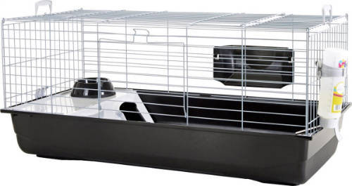 SAVIC Nero 3 | Felszerelt prémium kisállat ketrec nyulak és tengerimalacok számára, ezüst-fekete  – 100 × 50 × 47 cm