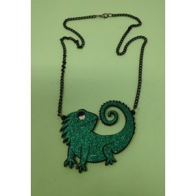   Csillámos Zöld Gyík Nyaklánc – Extravagáns stílus állatbarátoknak