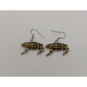 Fülbevaló | Akasztós, sárga-fekete békamintás - 1 pár