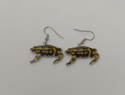 Fülbevaló | Akasztós, sárga-fekete békamintás - 1 pár
