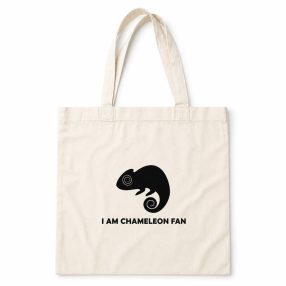   I AM CHAMELEON FAN | Pamut vászontáska kaméleon grafikával – 40x40 cm - Bézs
