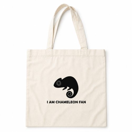 I AM CHAMELEON FAN | Pamut vászontáska kaméleon grafikával – 40x40 cm - Bézs