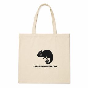   I AM CHAMELEON FAN | Pamut vászontáska kaméleon grafikával – 40x40 cm - Világosbarna