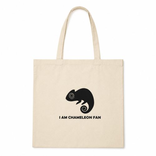 I AM CHAMELEON FAN | Pamut vászontáska kaméleon grafikával – 40x40 cm - Világosbarna