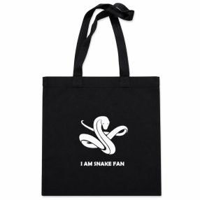   I Am Snake Fan | Prémium pamutvászon táska kígyó grafikával – 40x40 cm - Fekete