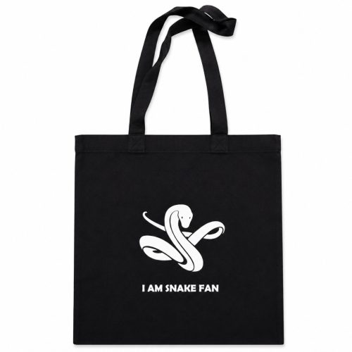 I Am Snake Fan | Prémium pamutvászon táska kígyó grafikával – 40x40 cm - Fekete