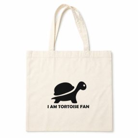   I AM TORTOISE FAN | Pamut bevásárlótáska teknős grafikával – 40x40 cm - Bézs