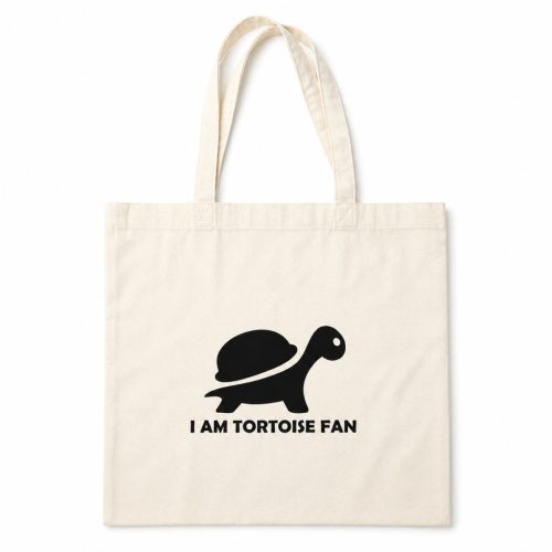 I AM TORTOISE FAN | Pamut bevásárlótáska teknős grafikával – 40x40 cm - Bézs